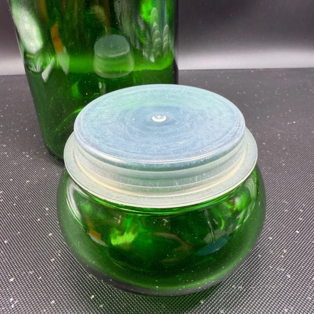 Vintage Emerald Green Glass Apothecary Jar Bubble Lid Made in Belgium 8.5